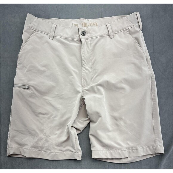 Lee Flex Shorts Lot x2 Mens 34 Navy Blue Beige Stretch Zip Pocket Casual Outdoor - Picture 10 of 16